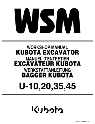 KUBOTA U10 MICRO EXCAVATOR Service Repair Manual