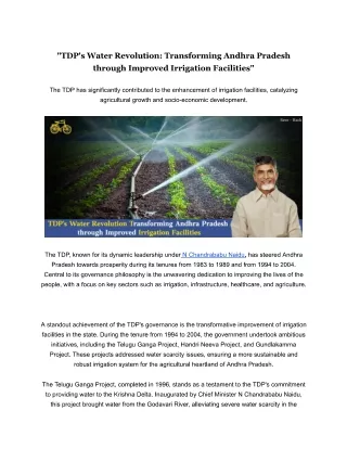 "TDP's Water Revolution: Transforming Andhra Pradesh through Improved Irrigation