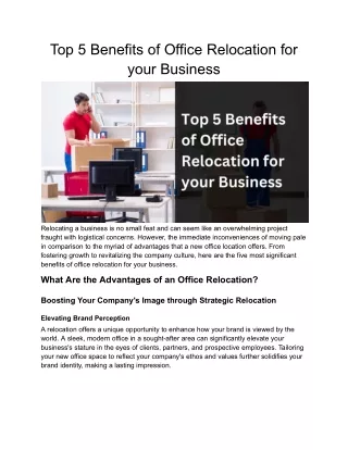Top 5 Benefits of Office Relocation for your Business