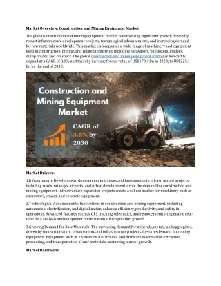 Construction and Mining Equipment Market: Leveraging Top Trends for Market