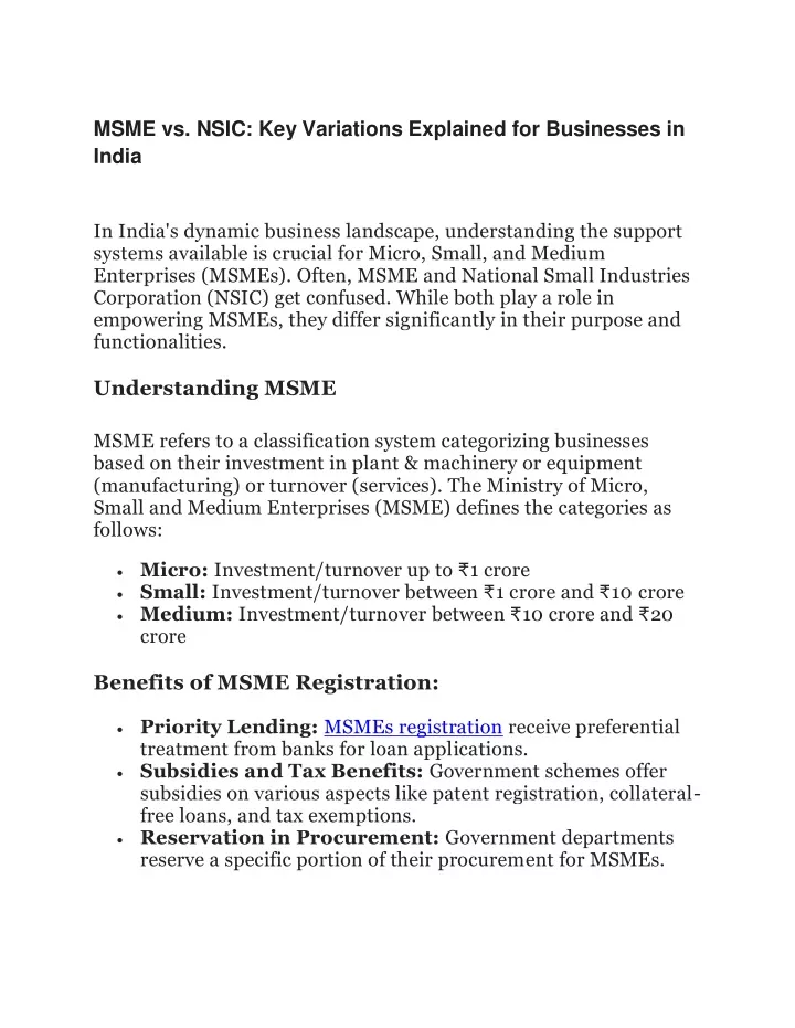 msme vs nsic key variations explained