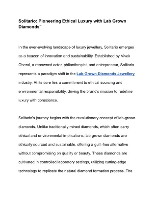 Solitario: Pioneering Ethical Luxury with Lab Grown Diamonds