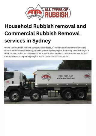 Household Rubbish removal and Commercial Rubbish Removal services in Sydney