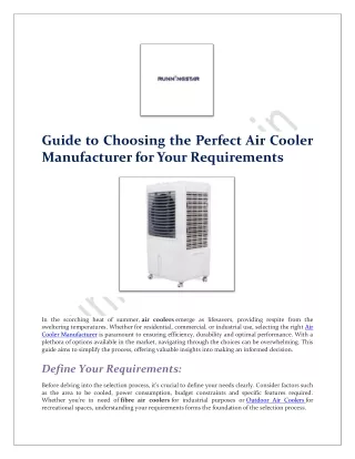 Guide to Choosing the Perfect Air Cooler Manufacturer for Your Requirements