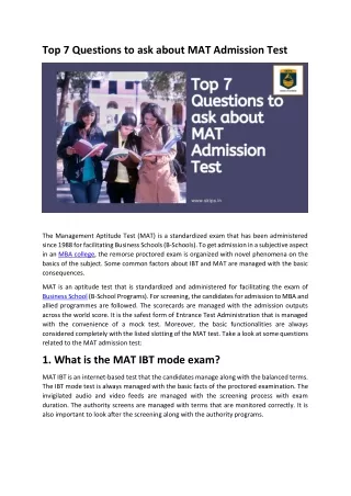 Top 7 Questions to ask about MAT Admission Test