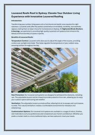 Louvered Roofs Roof in Sydney- Elevate Your Outdoor Living Experience with Innovative Louvered Roofing