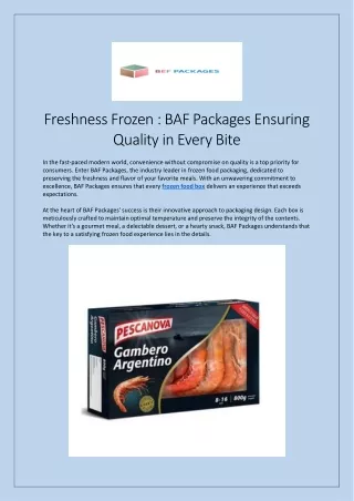 Freshness Frozen  BAF Packages Ensuring Quality in Every Bite