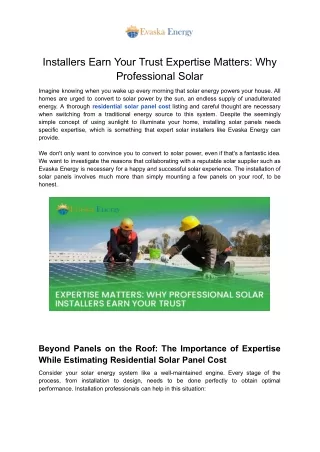Expert Residential Solar Panel Cost & Installation - Evaska Energy