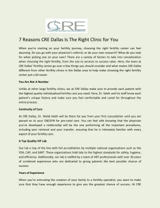 7 Reasons to Choose CRE Dallas Fertility Clinic - Center for Reproductive Endocrinology