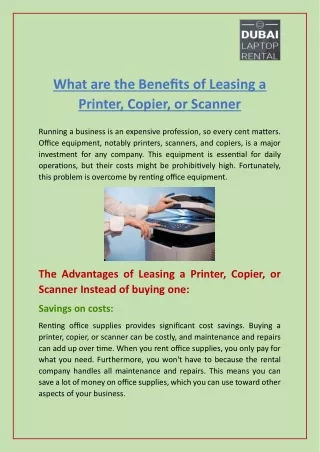 What are the Benefits of Leasing a Printer, Copier, or Scanner?