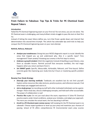 From Failure to Fabulous Top Tips & Tricks for PE Chemical Exam Repeat Takers