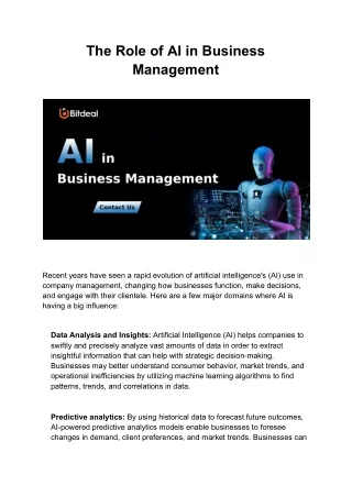 The Role of AI in Business Management