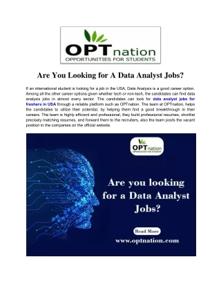 Are You Looking for A Data Analyst Jobs?