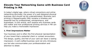 Elevate Your Networking Game with Business Card Printing in MA