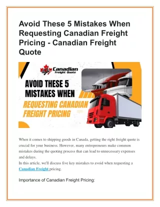 Avoid These 5 Mistakes When Requesting Canadian Freight Pricing