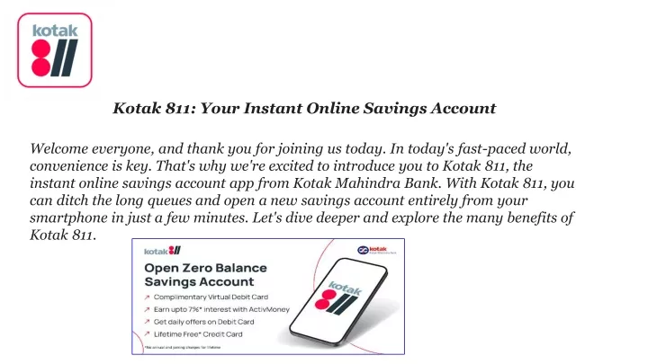 kotak 811 your instant online savings account