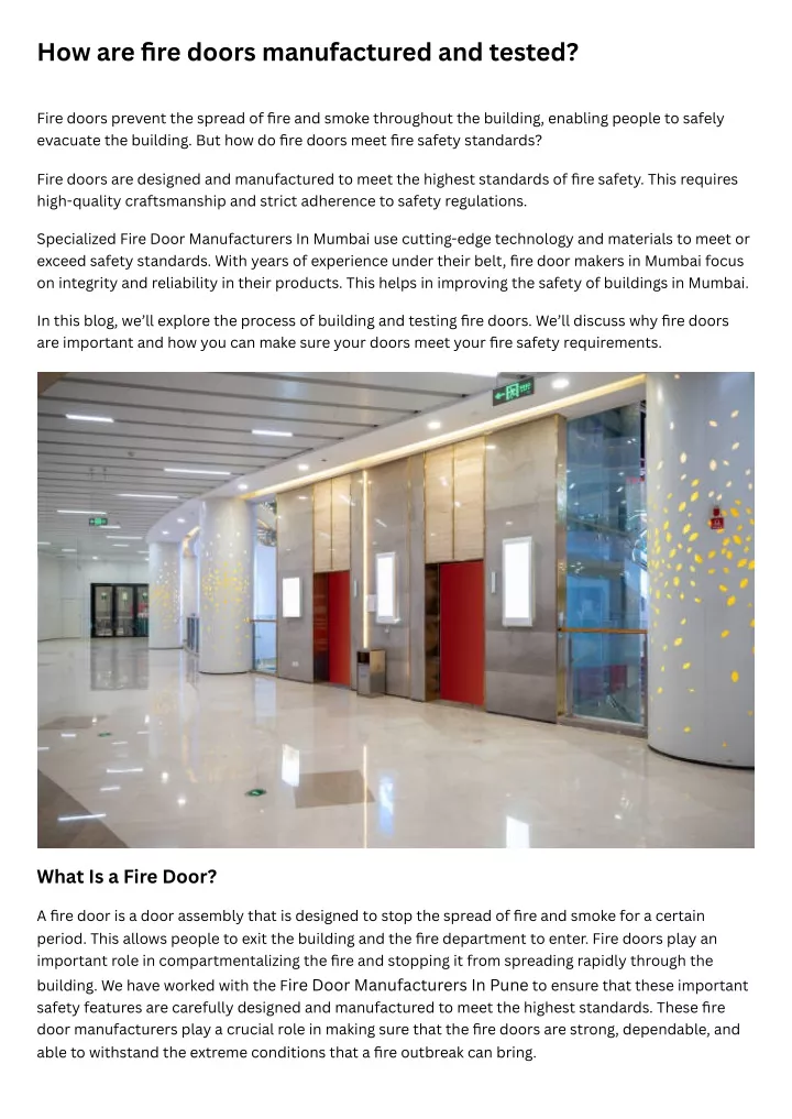 how are fire doors manufactured and tested