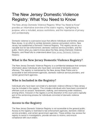 The New Jersey Domestic Violence Registry
