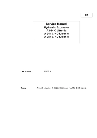 Liebherr A 934 C Litronic Hydraulic Excavator Service Repair Manual SN31793 and up