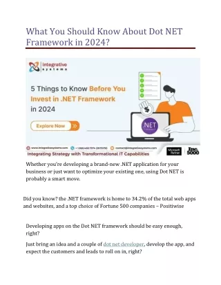 What You Should Know About Dot NET Framework in 2024