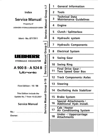 Liebherr A900B Litronic Wheel Excavator Service Repair Manual SN：6001 and up
