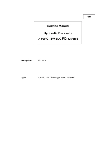 LIEBHERR A900C-ZW EDC F.D. LITRONIC HYDRAULIC EXCAVATOR Service Repair Manual