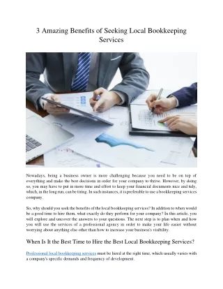 3 Amazing Benefits of Seeking Local Bookkeeping Services