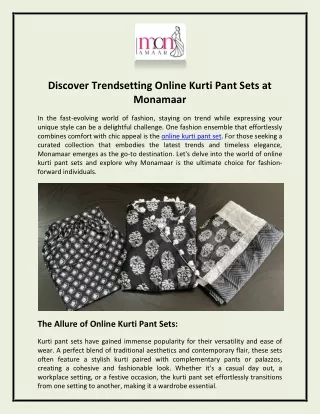 Discover Trendsetting Online Kurti Pant Sets at Monamaar