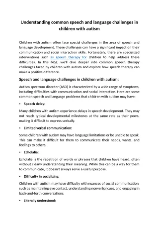 Understanding common speech and language challenges in children with autism