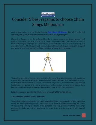 Consider 5 best reasons to choose Chain Slings Melbourne