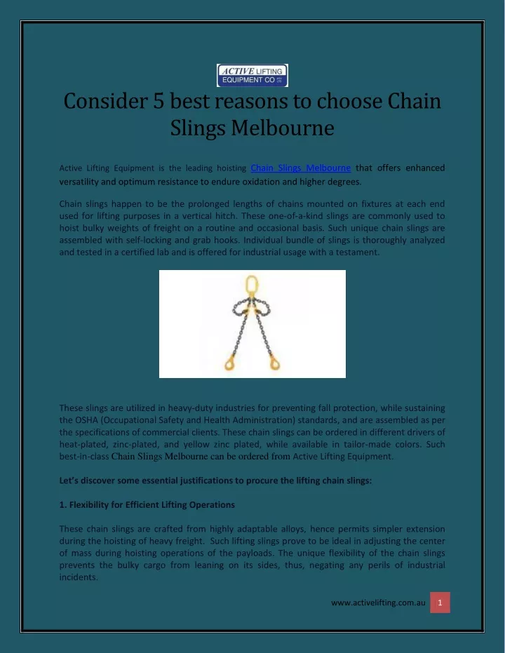 consider 5 best reasons to choose chain slings