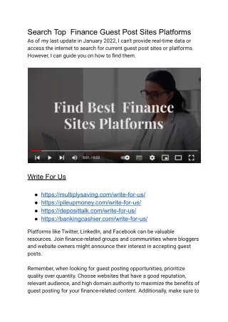 Search Top  Finance Guest Post Sites Platforms