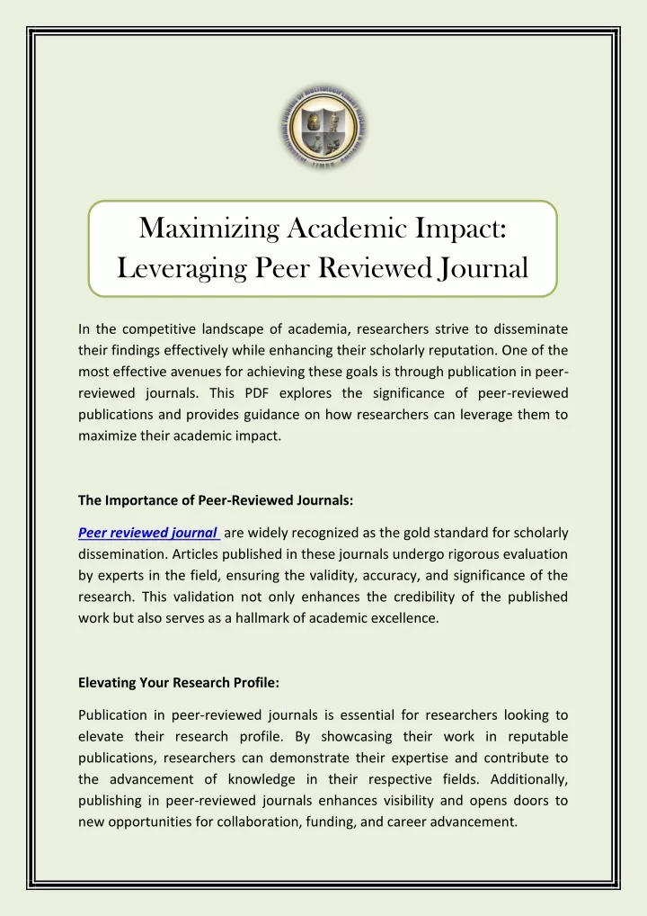 maximizing academic impact leveraging peer