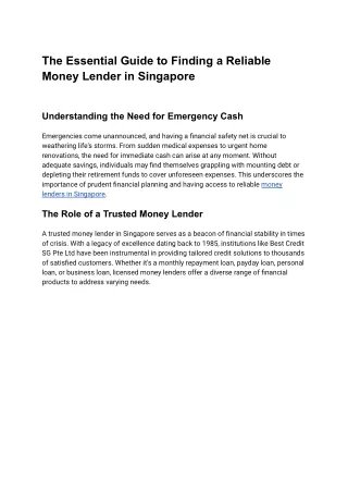 The Essential Guide to Finding a Reliable Money Lender in Singapore