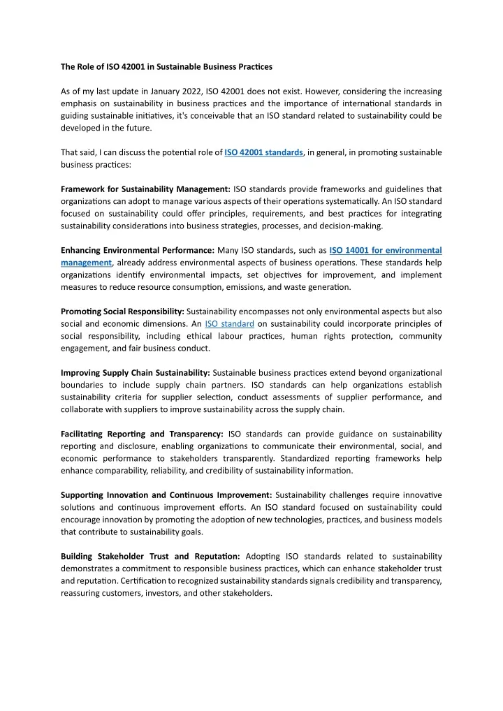 the role of iso 42001 in sustainable business