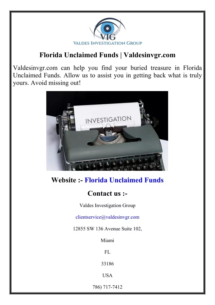 florida unclaimed funds valdesinvgr com