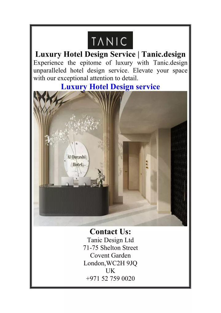 luxury hotel design service tanic design