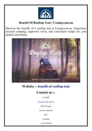 Benefit Of Rooftop Tent  Ccamp.com.au
