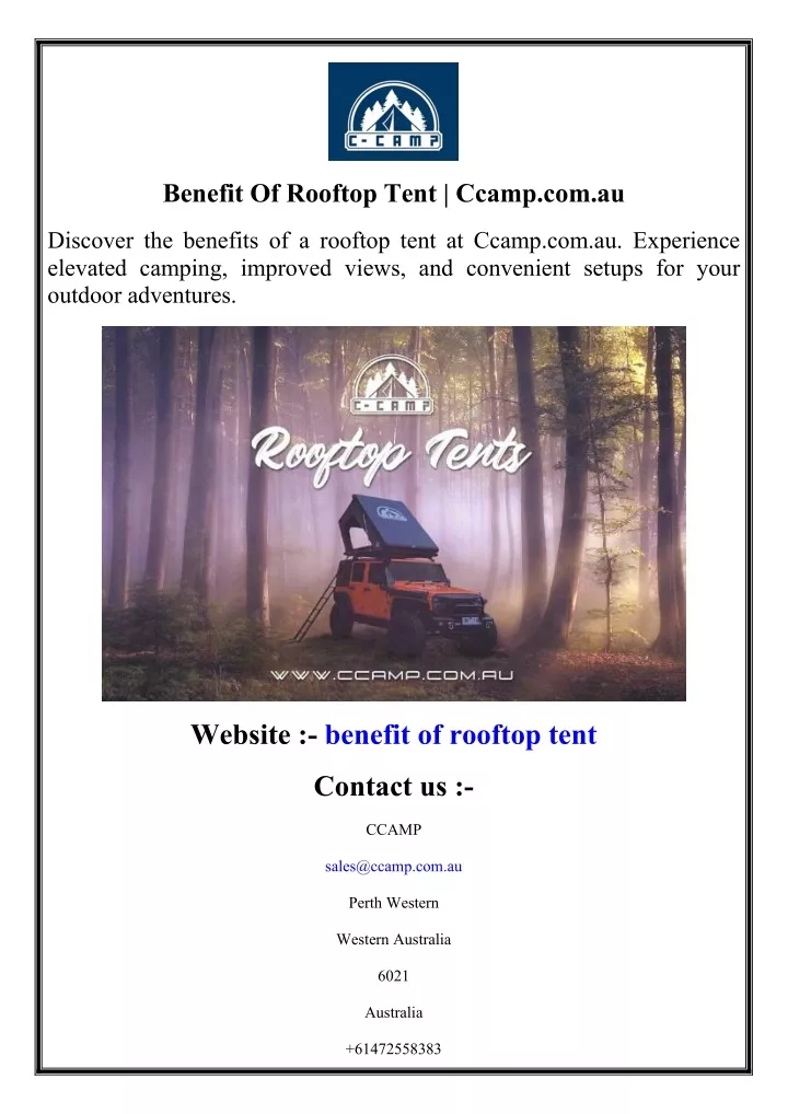 benefit of rooftop tent ccamp com au