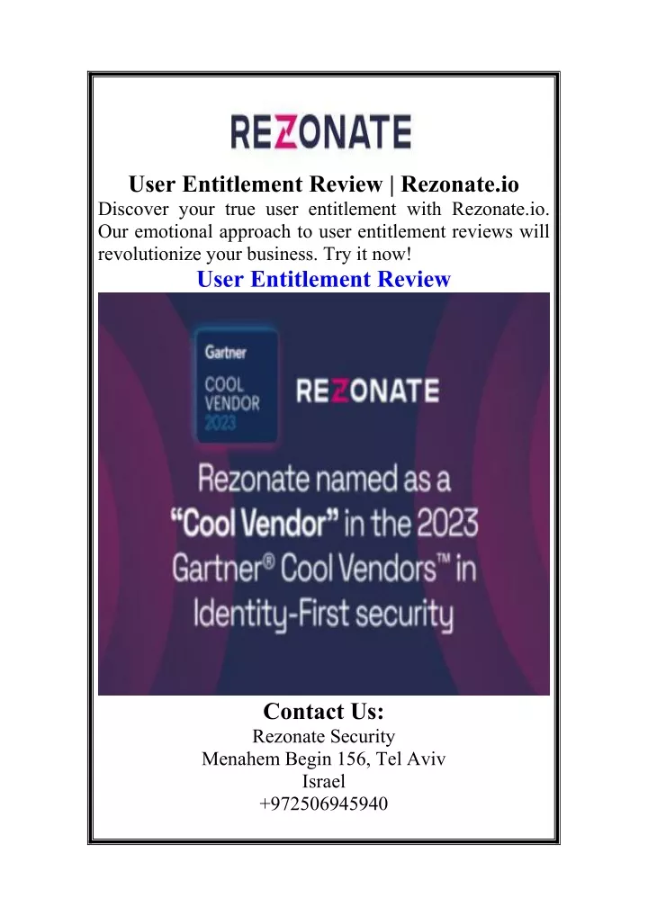 user entitlement review rezonate io discover your