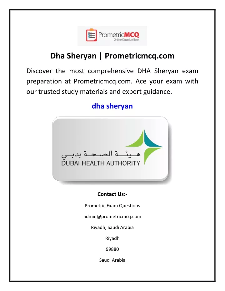 dha sheryan prometricmcq com