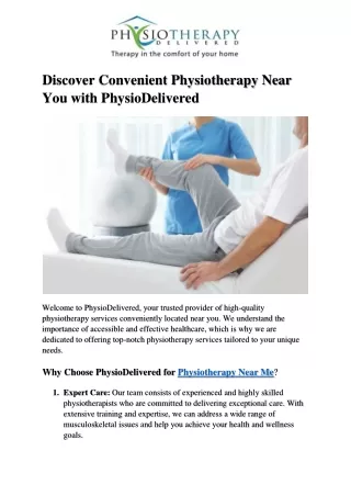Discover Convenient Physiotherapy Near You with PhysioDelivered