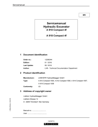 LIEBHERR A914 Compact-1507 Tier4f Hydraulic Excavator Service Repair Manual