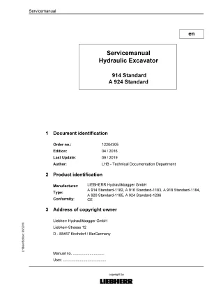 LIEBHERR A916 Standard-1183 Hydraulic Excavator Service Repair Manual