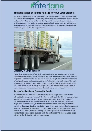 The Advantages of Flatbed Haulage for Your Cargo Logistics