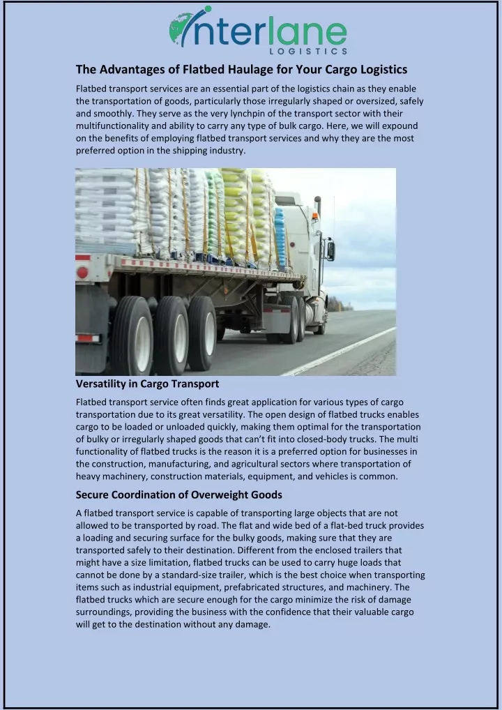 the advantages of flatbed haulage for your cargo