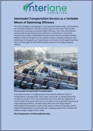 Intermodal Transportation Services as a Veritable Means of Optimizing Efficiency
