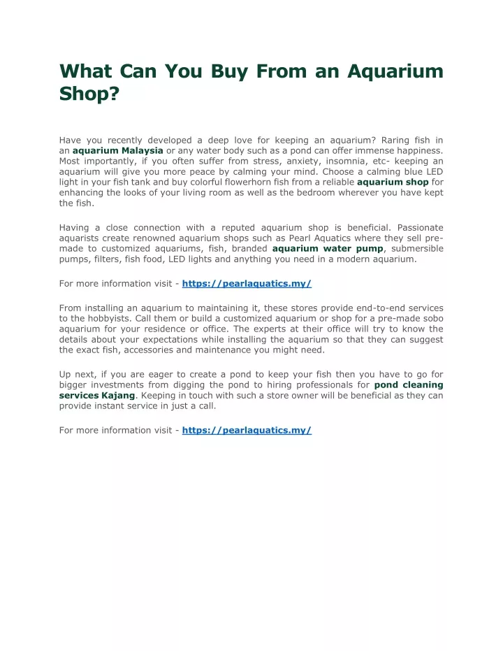 what can you buy from an aquarium shop have