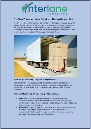 Dry Van Transportation Services: The Inside and Outs