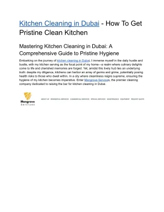 Kitchen Cleaning in Dubai - How To Get Pristine Clean Kitchen